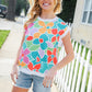 Beautiful You Teal Multicolor Floral Rib Dolman Sleeve Top