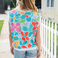 Beautiful You Teal Multicolor Floral Rib Dolman Sleeve Top