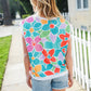 Beautiful You Teal Multicolor Floral Rib Dolman Sleeve Top