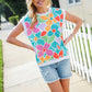 Beautiful You Teal Multicolor Floral Rib Dolman Sleeve Top
