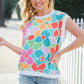 Beautiful You Teal Multicolor Floral Rib Dolman Sleeve Top
