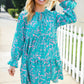 Boho Romance Mint Floral Print Front Ribbon Bow Tiered Dress