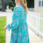 Boho Romance Mint Floral Print Front Ribbon Bow Tiered Dress
