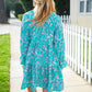 Boho Romance Mint Floral Print Front Ribbon Bow Tiered Dress