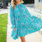 Boho Romance Mint Floral Print Front Ribbon Bow Tiered Dress