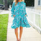 Boho Romance Mint Floral Print Front Ribbon Bow Tiered Dress