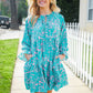 Boho Romance Mint Floral Print Front Ribbon Bow Tiered Dress