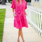 Star Struck Fuchsia Notched Neck Balloon Sleeve Sash Belt Mini Dress
