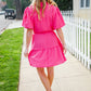 Star Struck Fuchsia Notched Neck Balloon Sleeve Sash Belt Mini Dress