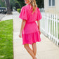 Star Struck Fuchsia Notched Neck Balloon Sleeve Sash Belt Mini Dress