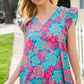 Flower Power Blue V Neck Flutter Sleeve Woven Blouse