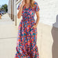 Find Love Blue Floral Raglan Puff Sleeves V Neck Smocked Waist Maxi