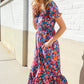Find Love Blue Floral Raglan Puff Sleeves V Neck Smocked Waist Maxi