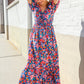 Find Love Blue Floral Raglan Puff Sleeves V Neck Smocked Waist Maxi