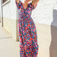 Find Love Blue Floral Raglan Puff Sleeves V Neck Smocked Waist Maxi
