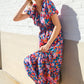 Find Love Blue Floral Raglan Puff Sleeves V Neck Smocked Waist Maxi