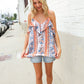 Sunny Days Coral Ruffle V Neck Floral Print Sleeveless Top