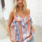 Sunny Days Coral Ruffle V Neck Floral Print Sleeveless Top
