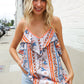Sunny Days Coral Ruffle V Neck Floral Print Sleeveless Top