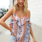 Sunny Days Coral Ruffle V Neck Floral Print Sleeveless Top