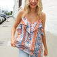 Sunny Days Coral Ruffle V Neck Floral Print Sleeveless Top