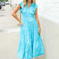 Find Love Blue Boho Print Flutter Sleeve Fit & Flare Dress