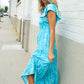 Find Love Blue Boho Print Flutter Sleeve Fit & Flare Dress