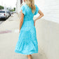 Find Love Blue Boho Print Flutter Sleeve Fit & Flare Dress