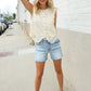 Charming Nude Cotton Button Down Scallop Hem Lace Vest Top