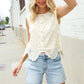 Charming Nude Cotton Button Down Scallop Hem Lace Vest Top