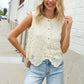 Charming Nude Cotton Button Down Scallop Hem Lace Vest Top