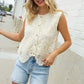 Charming Nude Cotton Button Down Scallop Hem Lace Vest Top