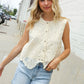 Charming Nude Cotton Button Down Scallop Hem Lace Vest Top