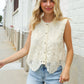 Charming Nude Cotton Button Down Scallop Hem Lace Vest Top