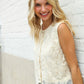 Charming Nude Cotton Button Down Scallop Hem Lace Vest Top
