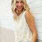 Charming Nude Cotton Button Down Scallop Hem Lace Vest Top