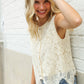 Charming Nude Cotton Button Down Scallop Hem Lace Vest Top