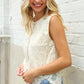 Charming Nude Cotton Button Down Scallop Hem Lace Vest Top