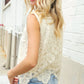 Charming Nude Cotton Button Down Scallop Hem Lace Vest Top