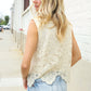 Charming Nude Cotton Button Down Scallop Hem Lace Vest Top