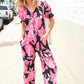 Spring Vibes Black Floral Print Ruffle Sleeve Wide Leg Jumpsuit