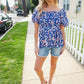 Blue & Pink Floral Square Neck Crinkle Smocked Top