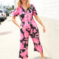 Spring Vibes Black Floral Print Ruffle Sleeve Wide Leg Jumpsuit