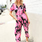 Spring Vibes Black Floral Print Ruffle Sleeve Wide Leg Jumpsuit