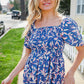 Blue & Pink Floral Square Neck Crinkle Smocked Top