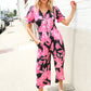 Spring Vibes Black Floral Print Ruffle Sleeve Wide Leg Jumpsuit