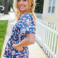 Blue & Pink Floral Square Neck Crinkle Smocked Top