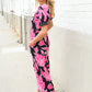 Spring Vibes Black Floral Print Ruffle Sleeve Wide Leg Jumpsuit