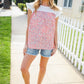 Coral & White Cotton Floral Embroidered Yoke Top