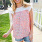 Coral & White Cotton Floral Embroidered Yoke Top